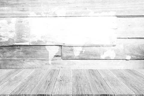 Wood texture background , process in white color with wood terrace with world 스톡 사진