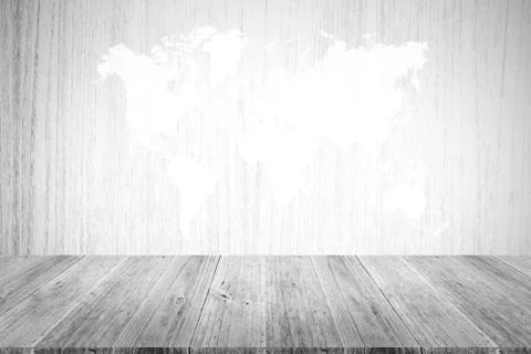 Wood texture background , process in white color with wood terrace with world Foto stock
