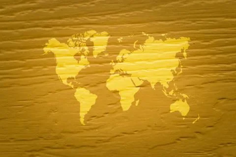 Wood texture surface with world map Foto stock