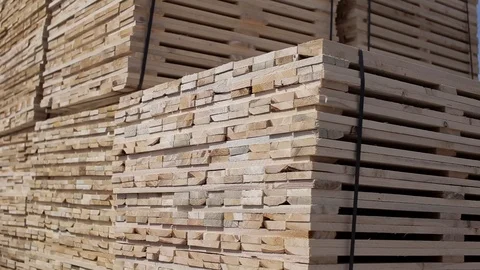 Wood Timber - Construction Material - Stacked wood - Timber for furniture Stock Footage 90418607