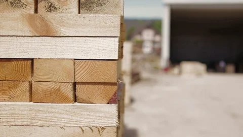 Wood Timber - Construction Material - Stacked wood - For Furniture Stock Footage 90418716