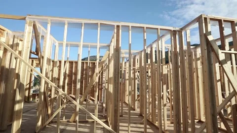 Wood Timber House Construction Stud Frame Video stock 151125912