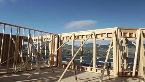 Wood Timber House Construction Stud Frame Video stock 151125923