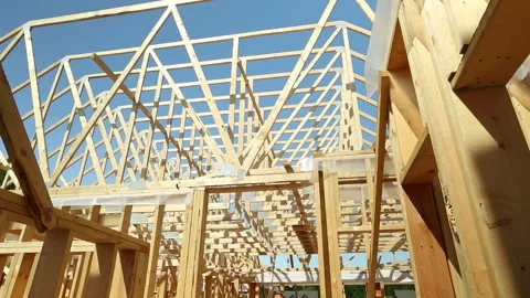 Wood Timber House Construction Stud Frame Stock Footage 157728206