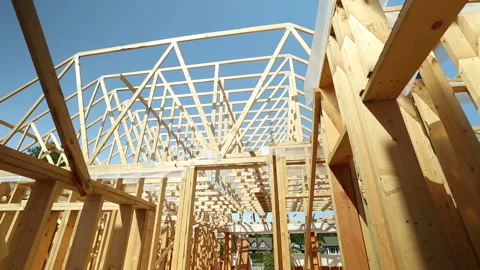 Wood Timber House Construction Stud Frame Stock Footage 157728729