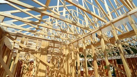 Wood Timber House Construction Stud Frame Stock Footage 157729052
