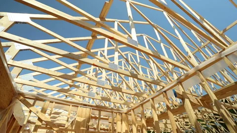Wood Timber House Construction Stud Frame Stock Footage 157732165