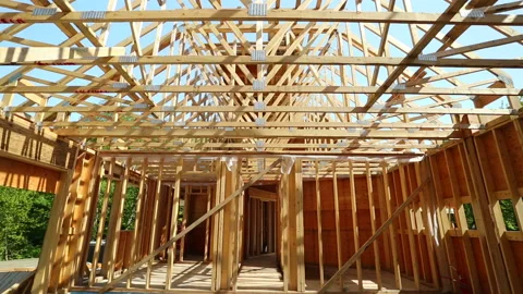 Wood Timber House Construction Stud Frame Stock Footage 157732767