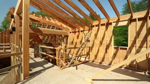 Wood Timber House Construction Stud Frame Stock Footage 157733105