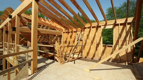 Wood Timber House Construction Stud Frame Stock Footage 157733189