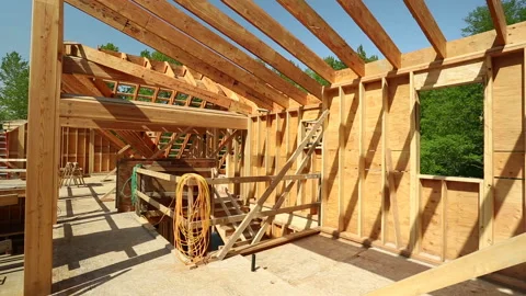 Wood Timber House Construction Stud Frame Stock Footage 157733816