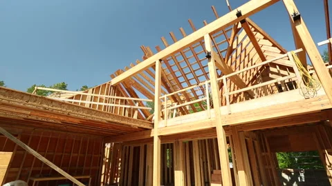 Wood Timber House Construction Stud Frame Stock Footage 157733825