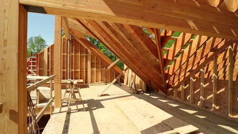 Wood Timber House Construction Stud Frame Stock Footage 157734237