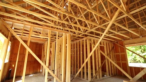 Wood Timber House Construction Stud Frame Stock Footage 157734390