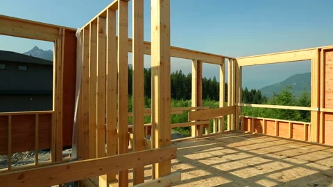 Wood Timber House Construction Stud Frame 2X4 Stock Footage 158334904