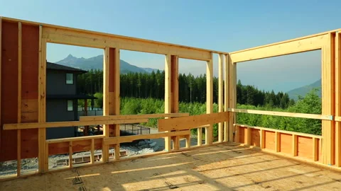 Wood Timber House Construction Stud Frame 2X4 Stock Footage 158335344