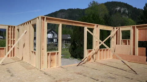 Wood Timber House Construction Stud Frame 2X4 Stock Footage 158335827