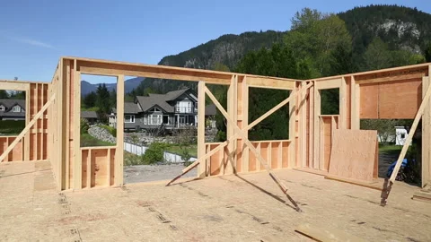 Wood Timber House Construction Stud Frame 2X4 Stock Footage 158336518