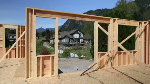 Wood Timber House Construction Stud Frame 2X4 Stock Footage 158336572