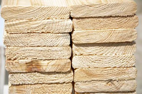 Wood timber stack of pine board. Piles of wooden boards in the sawmill, plank Stock Photos