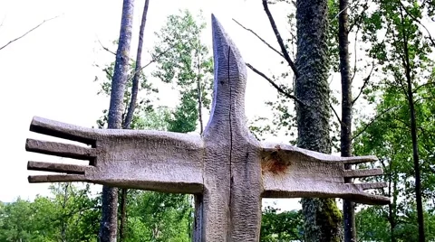 Wood totem in forest Stock Footage 66426746