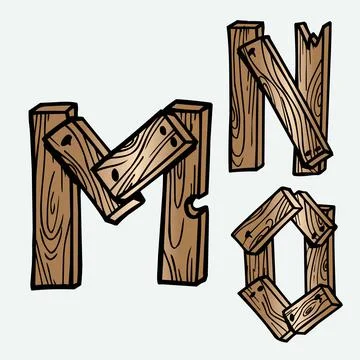 Wood tree texture letters alphabets font initials abc english creative Stock Illustration