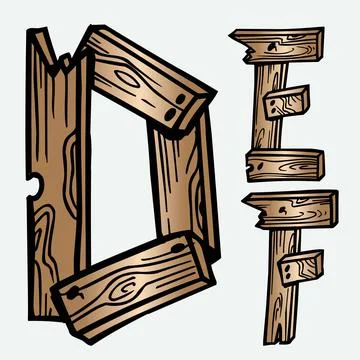 Wood tree texture letters alphabets font initials abc english creative Stock Illustration