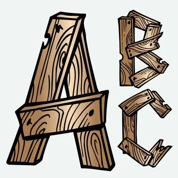 Wood tree texture letters alphabets font initials abc english creative Stock Illustration