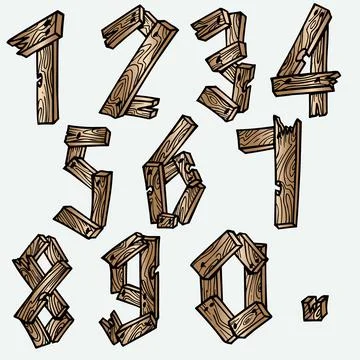 Wood tree texture letters alphabets font initials abc english creative Stock Illustration