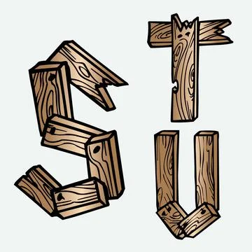 Wood tree texture letters alphabets font initials abc english creative Stock Illustration