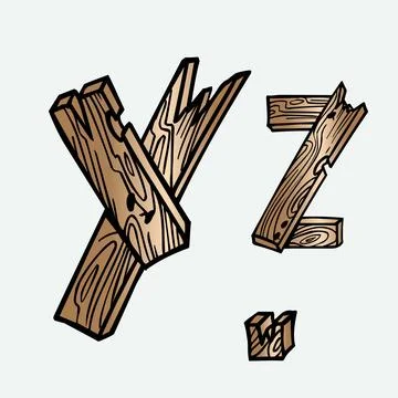 Wood tree texture letters alphabets font initials abc english creative Stock Illustration