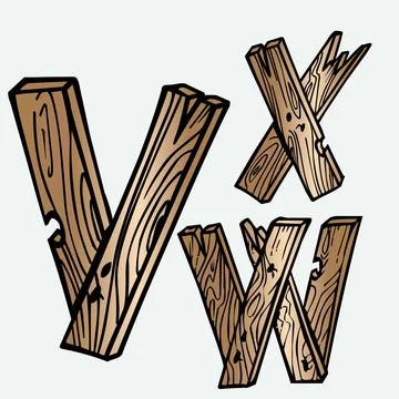 Wood tree texture letters alphabets font initials abc english creative Stock Illustration