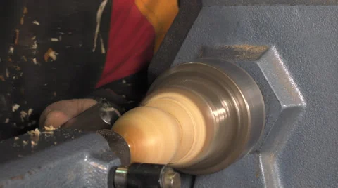 Wood turner cutting shapes in wood Stock-Footage 59338559
