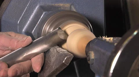 Wood turner cutting shapes in wood Stock-Footage 59348948