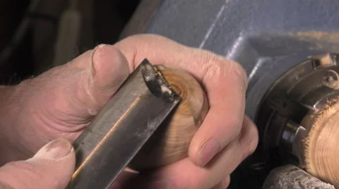 Wood turner cutting shapes in wood Stock-Footage 59352810