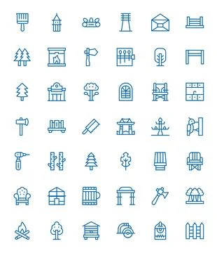 Wood Vector Icon Library with 42 Regular Line High Resolution PIXEL Perfect.. Stock Illustration