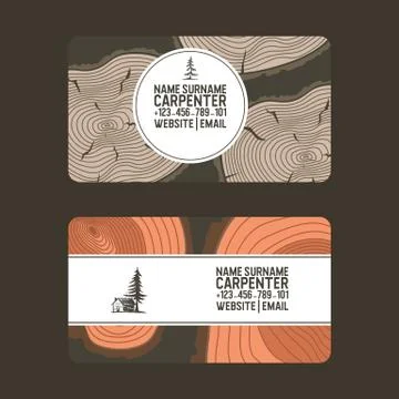 Wood vector pattern business card wooden circle rings tree log lumbers logging Stock Illustration