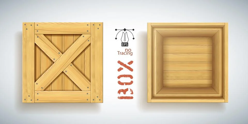 Wood vector square box with empty space inside Stock Illustration
