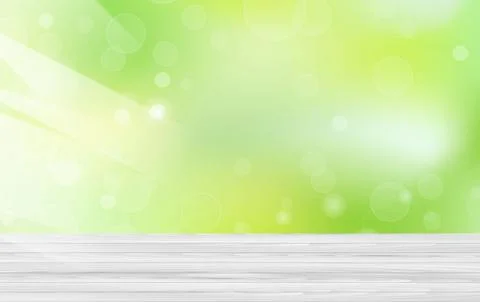 Wood white table front view with go green eco environment on bokeh soft,Cover Illustrazione stock