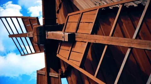 Wood windmill from ground.  Stock Footage 97441234