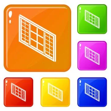 Wood window frame icons set vector color Stock Illustration