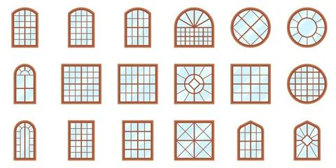 Wood Window Frame With Pointed Top Flat Icon Set Stock-Illustration