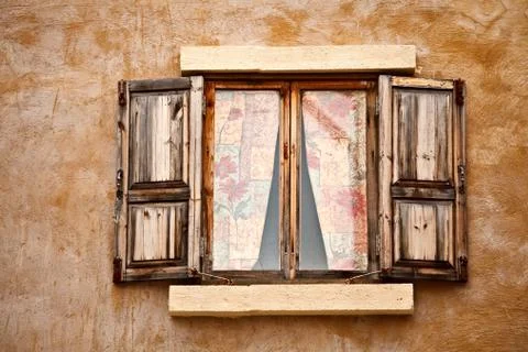Wood window on wall Stock Photos