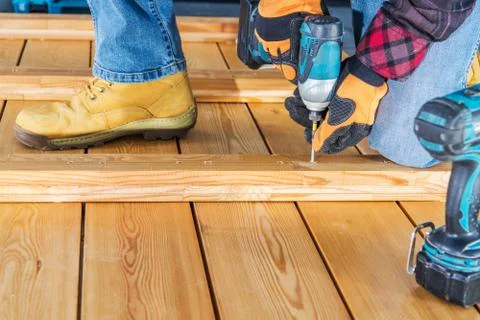 Wood Work with Drill Driver 库存照片
