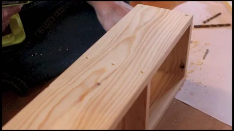 Wood work with drill, tools and worker Stock Footage 49526363