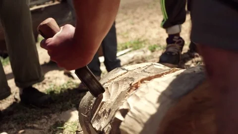 Wood Worker Chiseling Demonstration Stock Footage 77167741