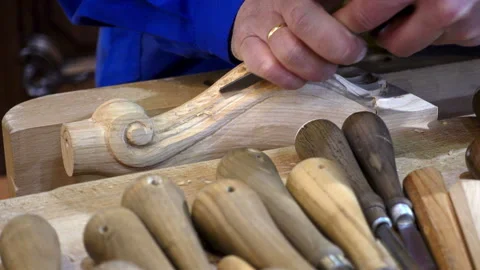 Woodcarver is working on a pattern Stock Footage 87276648