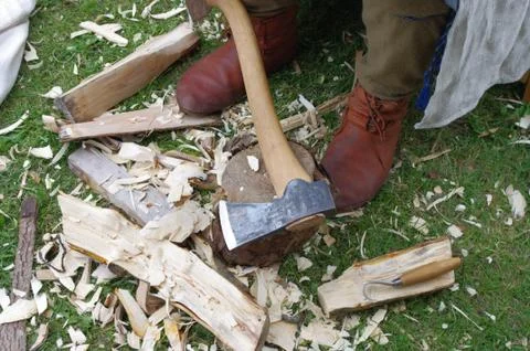 Woodcarver's working with hand tools. Stock Photos