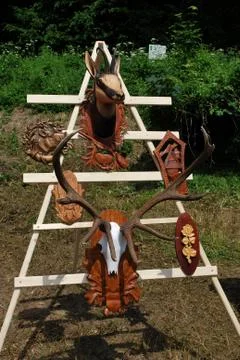 Woodcarving - chamois Stock Photos