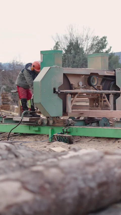 A woodcarving machine is driven by a man Stock Footage 273171457